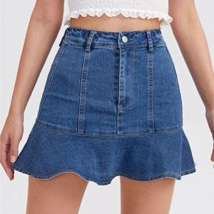 Ruffle Hem Mini Denim Skirt